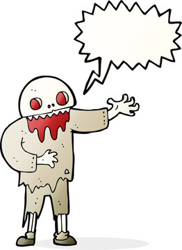 cartoon spooky zombie with speech bubble