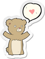 sticker of a cartoon teddy bear with love heart