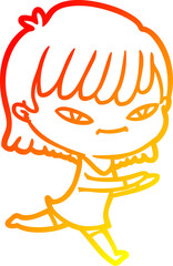 warm gradient line drawing cartoon woman
