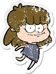 distressed sticker of a cartoon girl smiling