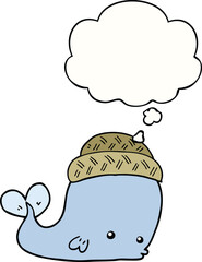 cartoon whale wearing hat and thought bubble