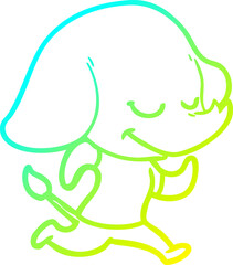 cold gradient line drawing cartoon smiling elephant running
