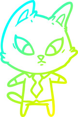 cold gradient line drawing confused cartoon business cat