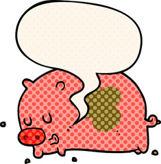 cute cartoon pig and speech bubble in comic book style