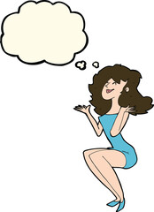 cartoon attractive woman sitting with thought bubble