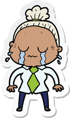 sticker of a cartoon crying old lady