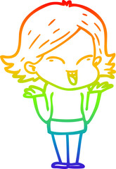 rainbow gradient line drawing happy cartoon girl