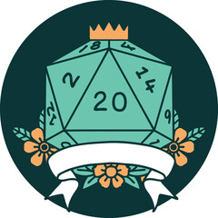 natural 20 critical hit D20 dice roll icon