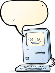 cartoon old computer with speech bubble