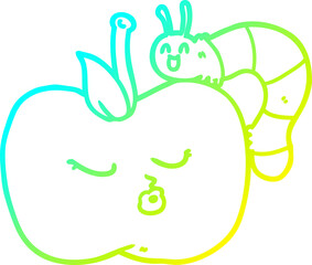 cold gradient line drawing cartoon pretty apple and bug