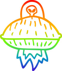 rainbow gradient line drawing cartoon alien spaceship