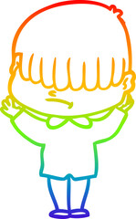 rainbow gradient line drawing cartoon boy with untidy hair