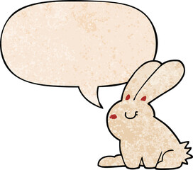 cartoon rabbit and speech bubble in retro texture style