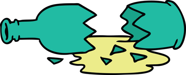 cartoon doodle of a broken bottle