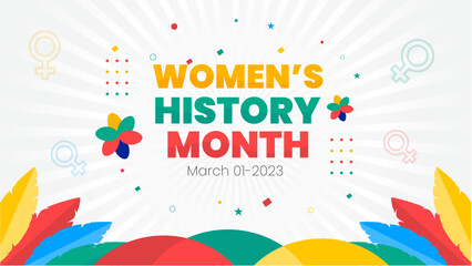Fototapeta na wymiar Women's History Month background. Womens History Month banner design. Celebrated annual in March, to mark women’s contribution to history. 
