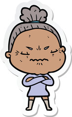 sticker of a cartoon annoyed old lady