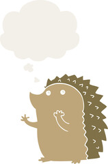 cartoon hedgehog and thought bubble in retro style