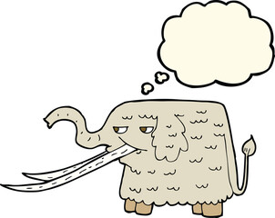 cartoon woolly mammoth with thought bubble