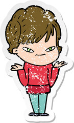 distressed sticker of a cartoon happy woman