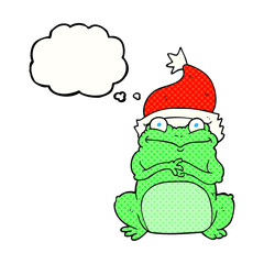 thought bubble cartoon frog wearing christmas hat