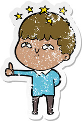 distressed sticker of a cartoon amazed boy