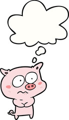 cartoon nervous pig and thought bubble