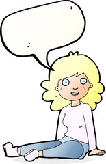 cartoon happy woman with speech bubble