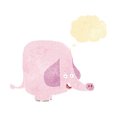 cartoon pink elephant with thought bubble