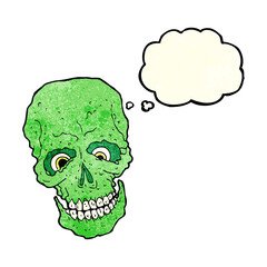 cartoon spooky skull with thought bubble