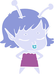 cute alien girl flat color style cartoon