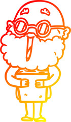 warm gradient line drawing cartoon joyful man with beard and book