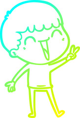 cold gradient line drawing cartoon happy man
