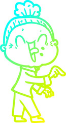 cold gradient line drawing cartoon happy old woman