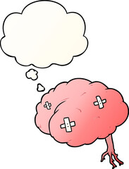 cartoon injured brain and thought bubble in smooth gradient style