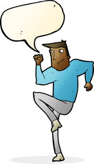 cartoon man jogging on spot with speech bubble