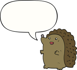 cartoon happy hedgehog and speech bubble