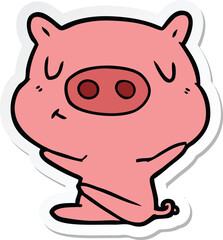 sticker of a cartoon content pig