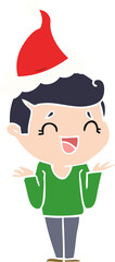 flat color illustration of a laughing confused man wearing santa hat