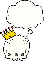 cartoon skull with crown and thought bubble