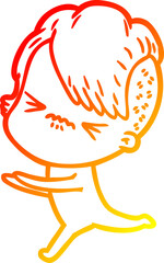 warm gradient line drawing cartoon annoyed hipster girl