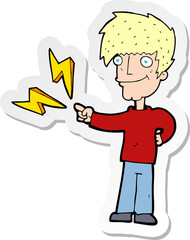 sticker of a cartoon happy man pointing