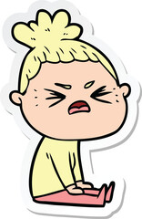 sticker of a cartoon angry woman