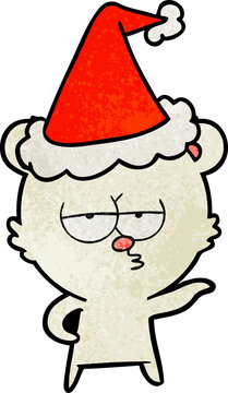 bored polar bear textured cartoon of a wearing santa hat