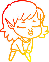 warm gradient line drawing pretty cartoon elf girl