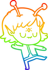 rainbow gradient line drawing cartoon alien girl