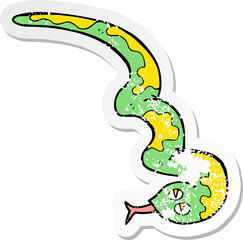 retro distressed sticker of a cartoon hissing snake