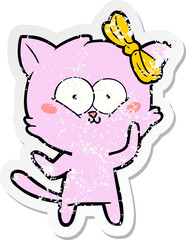 distressed sticker of a cartoon cat