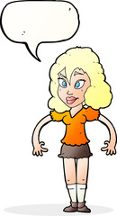 cartoon pretty woman with speech bubble