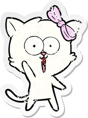 distressed sticker of a cartoon cat