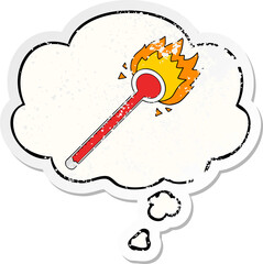 cartoon thermometer and thought bubble as a distressed worn sticker